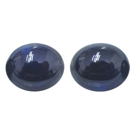 13.56 cttw Pair of Cabochon Oval Blue Sapphires : Deep Rich Blue