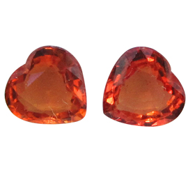 1.66 cttw Pair of Heart Shape Sapphires : Rich Orange