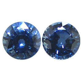 2.34 cttw Pair of Round Blue Sapphires : Fine Blue