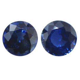 1.53 cttw Pair of Round Blue Sapphires : Rich Royal Blue