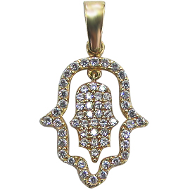 14K Yellow Gold Hamsa Pendant : 0.42 cttw Diamonds