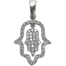 14K White Gold Hamsa Pendant : 0.42 cttw Diamonds