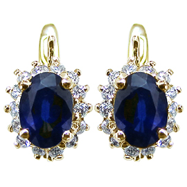 14K Yellow Gold Hoop Earrings : 1.94 cttw Sapphires & Diamonds