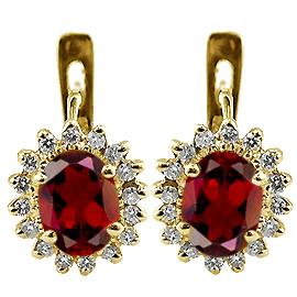 14K Yellow Gold Hoop Earrings : 2.25 cttw Rubies & Diamonds