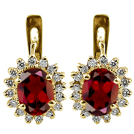 14K Yellow Gold Hoop Earrings : 2.25 cttw Rubies & Diamonds