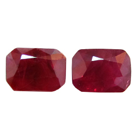 1.83 cttw Pair of Emerald Cut Rubies : Deep Rich Red