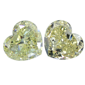 4.36 cttw Pair of Heart Shape Diamonds : Fancy Light Yellow / SI2