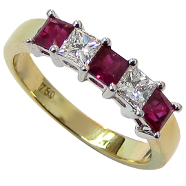 18K Two Tone Multi Stone Ring : 1.10 cttw Diamonds & Rubies