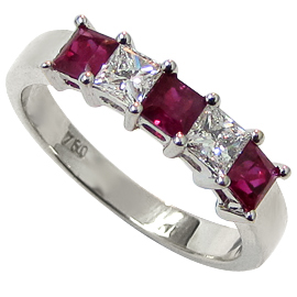 18K White Gold Multi Stone Ring : 1.10 cttw Diamonds & Rubies