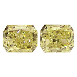 0.85 cttw Pair of Radiant Diamonds : Fancy Intense Yellow / SI1