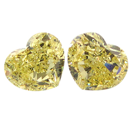 1.32 cttw Pair of Heart Shape Diamonds : Fancy Intense Yellow / SI2