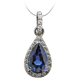 18K White Gold Drop Pendant : 1.25 cttw Blue Sapphire & Diamonds