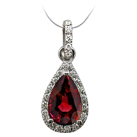 18K White Gold Drop Pendant : 1.25 cttw Ruby & Diamonds