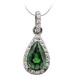 18K White Gold Drop Pendant : 1.25 cttw Emerald & Diamonds