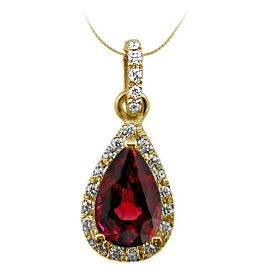 18K Yellow Gold Drop Pendant : 1.25 cttw Ruby & Diamonds