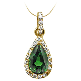 18K Yellow Gold Drop Pendant : 1.25 cttw Emerald & Diamonds