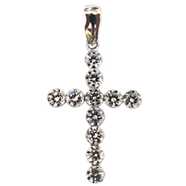 18K White Gold Cross Pendant : 1.00 cttw Diamonds