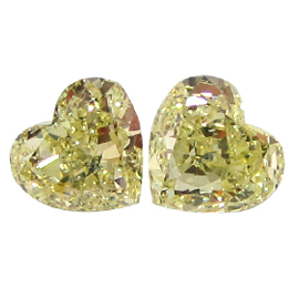 1.17 cttw Pair of Heart Shape Diamonds : Fancy Yellow / SI1