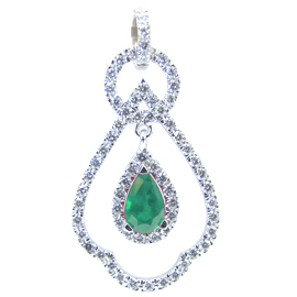 18K White Gold Drop Pendant : 2.00 cttw Emerald & Diamonds