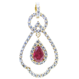 18K Yellow Gold Drop Pendant : 2.00 cttw Ruby & Diamonds