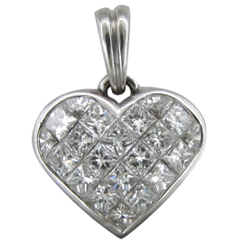 18K White Gold Heart Pendant : 2.20 cttw Diamonds