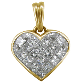 18K Yellow Gold Heart Pendant : 2.20 cttw Diamonds
