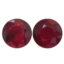 2.05 cttw Pair of Round Rubies : Deep Rich Red