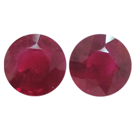 1.90 cttw Pair of Round Rubies : Deep Rich Red