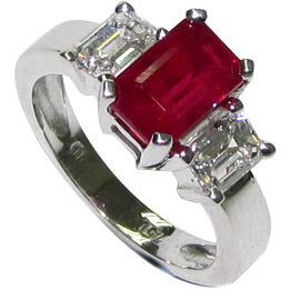 18K White Gold Three Stone Ring : 2.75 cttw Ruby & Diamonds