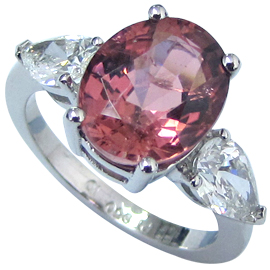 Platinum Three Stone Ring : 5.38 cttw Tourmaline & Diamonds