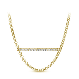 14K Yellow Gold Bar Necklace : 0.30 cttw Diamonds