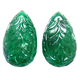 86.42 cttw Pair of Etched Cabochon Emeralds : Deep Rich Green