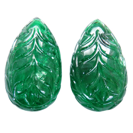 86.42 cttw Deep Rich Green Pair of Etched Cabochon Natural Emeralds