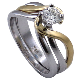 18K Two Tone Wedding Band Set : 0.50 ct Diamond