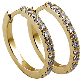 18K Yellow Gold Hoop Earrings : 0.90 cttw Diamonds