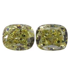 0.56 cttw Pair of Cushion Cut Diamond : Fancy Yellow / VS2