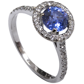 18K White Gold Multi Stone Ring : 1.46 cttw Sapphire & Diamonds