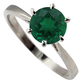 14K White Gold Solitaire Ring : 1.00 ct Emerald