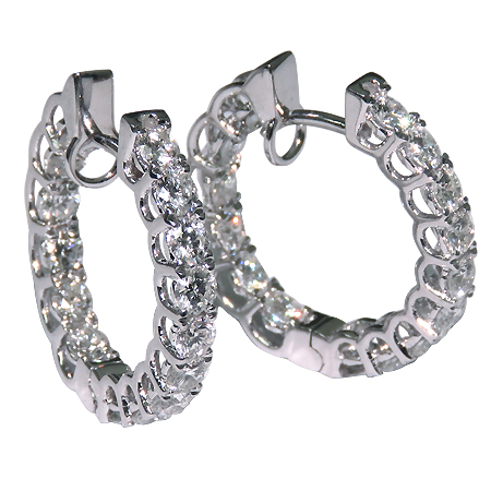 18K White Gold Hoop Earrings : 2.50 cttw Diamonds
