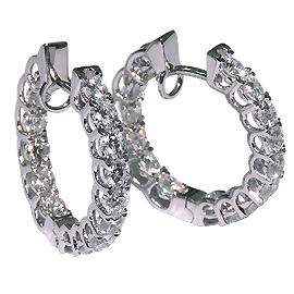 18K White Gold Hoop Earrings : 2.50 cttw Diamonds