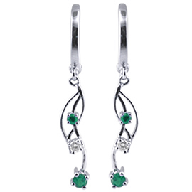 14K White Gold Drop Earrings : 0.50 cttw Diamonds & Emeralds