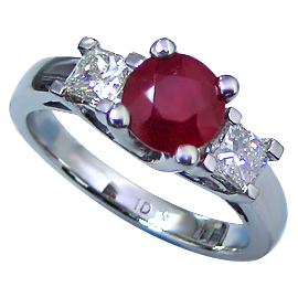Platinum Three Stone Ring : 1.75 cttw Ruby & Diamonds