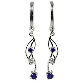 14K White Gold Drop Earrings : 0.50 cttw Diamonds & Blue Sapphires