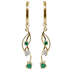 14K Yellow Gold Drop Earrings : 0.50 cttw Diamonds & Emeralds