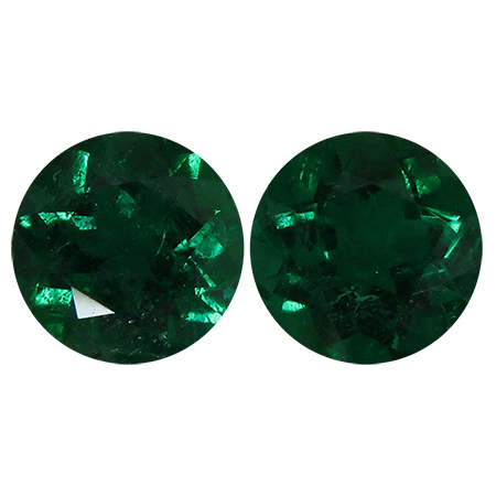 1.43 cttw Pair of Round Emeralds : Deep Rich Green
