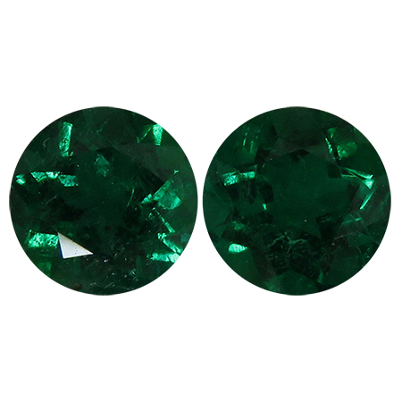 1.43 cttw Deep Rich Green Pair of Round Natural Emeralds