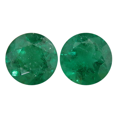 3.45 cttw Pair of Round Emeralds : Rich Green