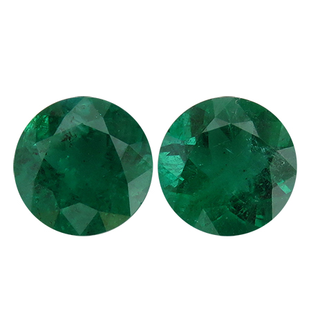 3.04 cttw Pair of Round Emeralds : Deep Rich Green