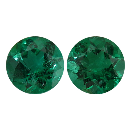 1.70 cttw Rich Green Pair of Round Natural Emeralds