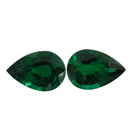 2.07 cttw Pair of Pear Shape Emeralds : Deep Rich Green
